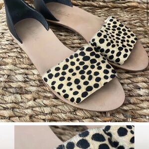 Loeffler Randall Women’s size  9 Sawyer Sandals Beige Leopard Peep Toe Calf Hair